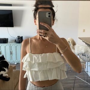 Zara white ruffle crop top